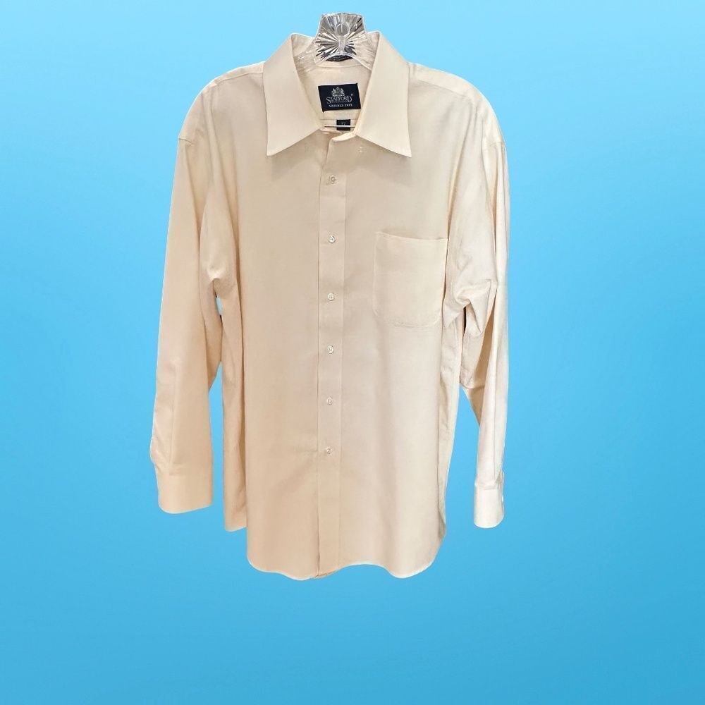 Stafford Wrinkle Free Mens Button Down Shirt Soft Yellow Size 17 / 33 - Picture 4 of 11